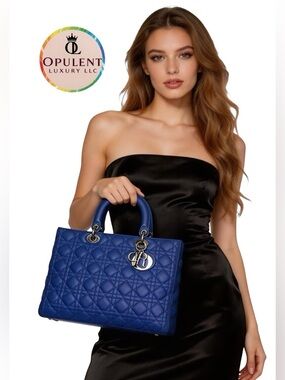 18-26 Preloved Christian Dior’s Lady Dior Cobalt Blue Lambskin Leather, Large